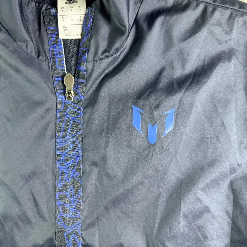 Adidas Messi Windbreaker Jacket Mens Small Navy Blue Full Zip Soccer Training